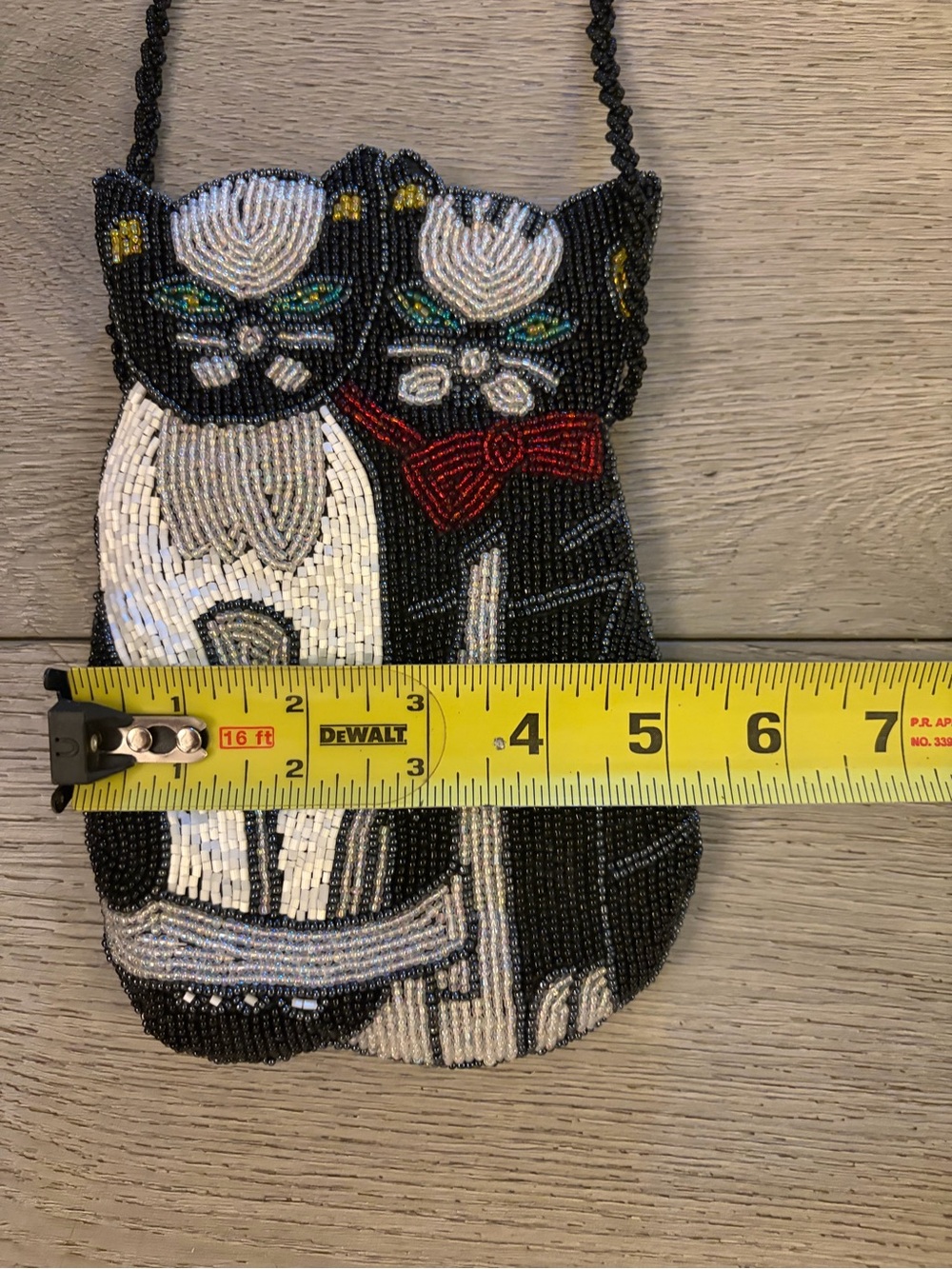 Beaded Black & White Cat Crossbody Bag - Decorative Pet Design Vintage - Picture 6 of 7